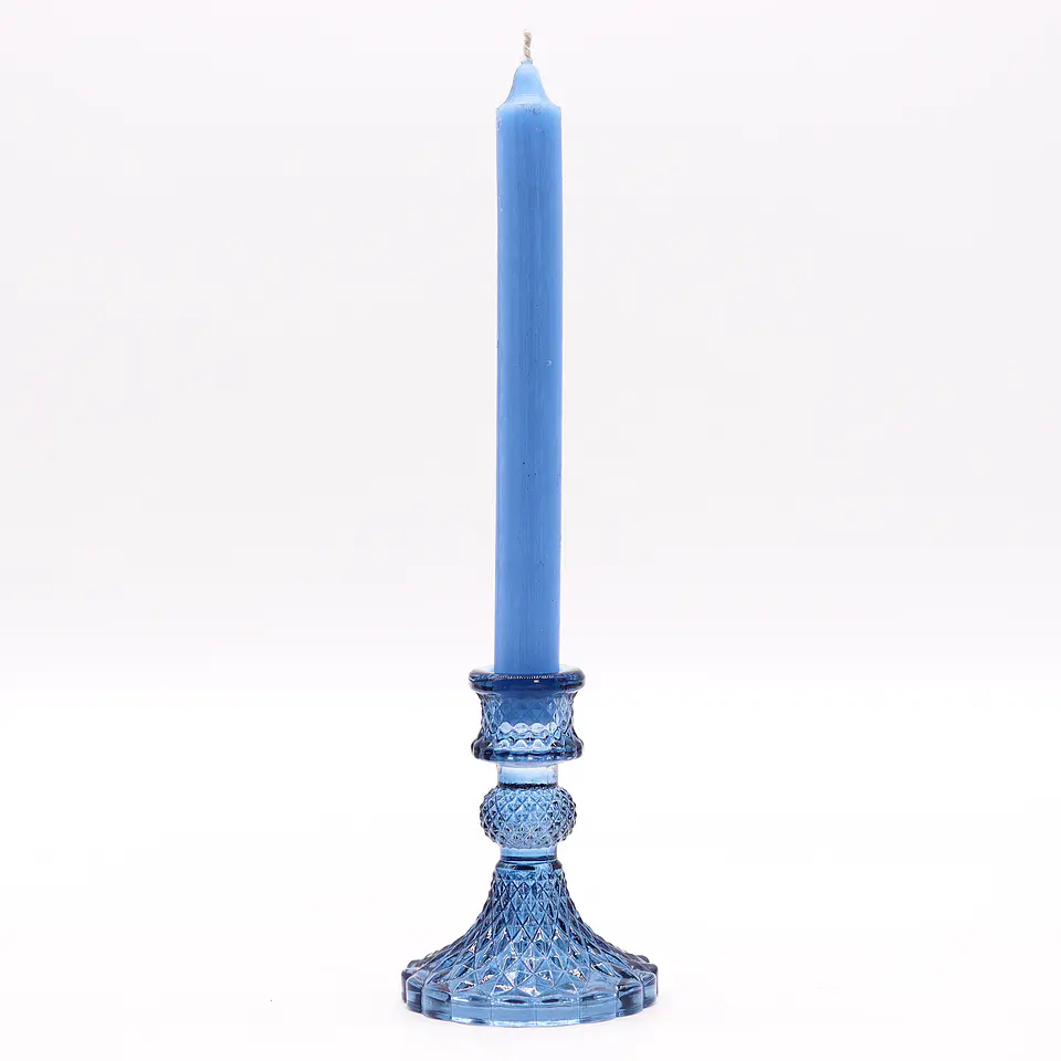 Castiçal de Jantar Vintage em Vidro Prensado Azul Royal 2