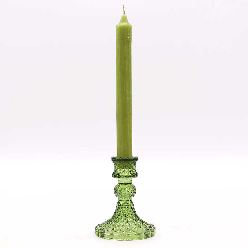 Castiçal de Jantar Vintage em Vidro Prensado Verde Oliva 2