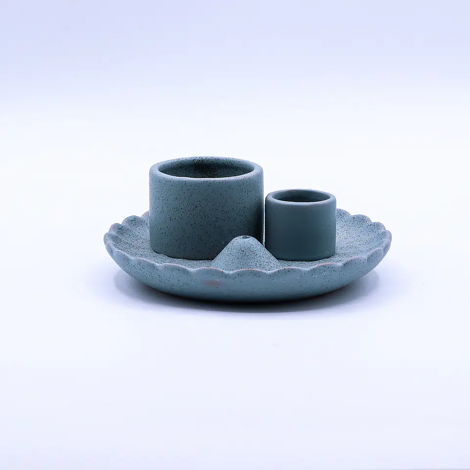 Suporte de Cerâmica para Pau Santo e Incenso – Flor de Lótus Azul 1