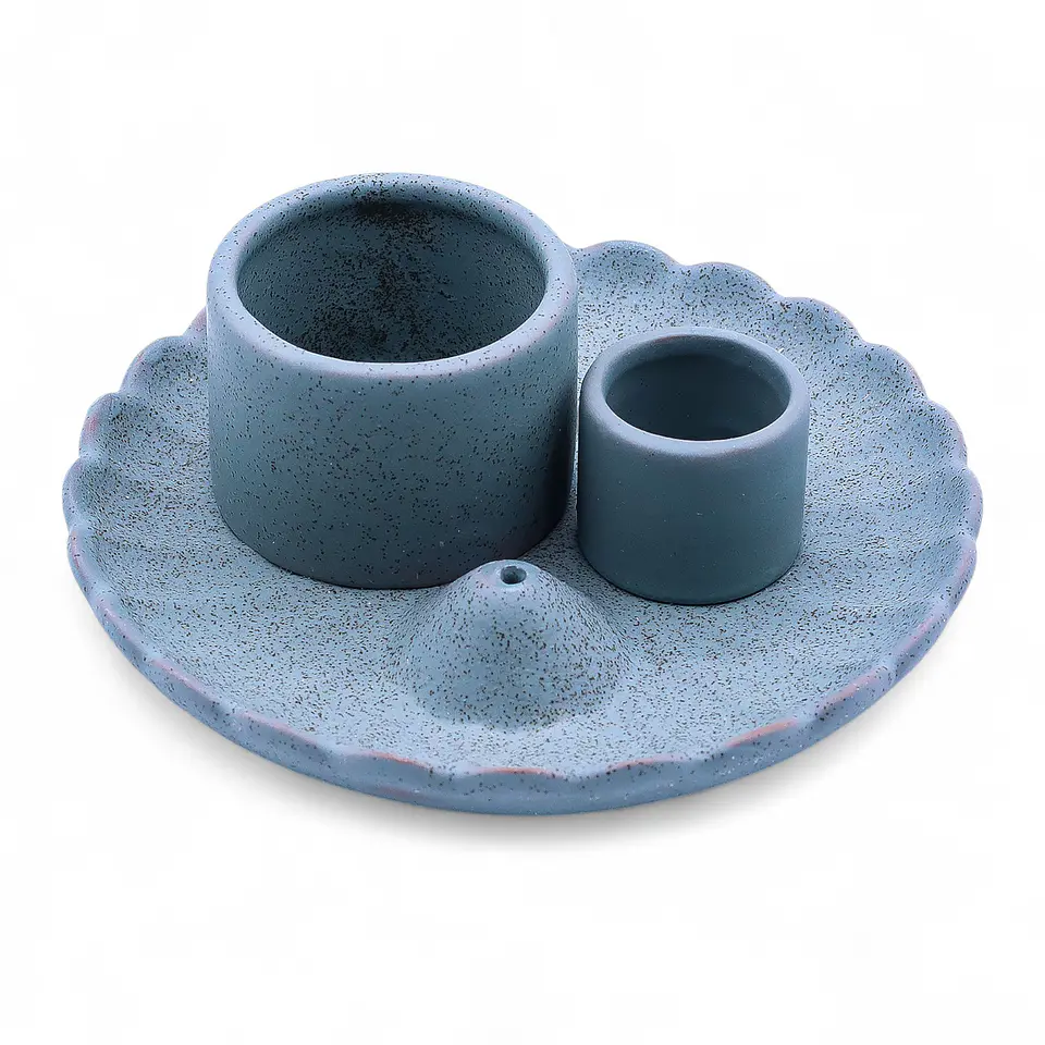 Suporte de Cerâmica para Pau Santo e Incenso – Flor de Lótus Azul 2