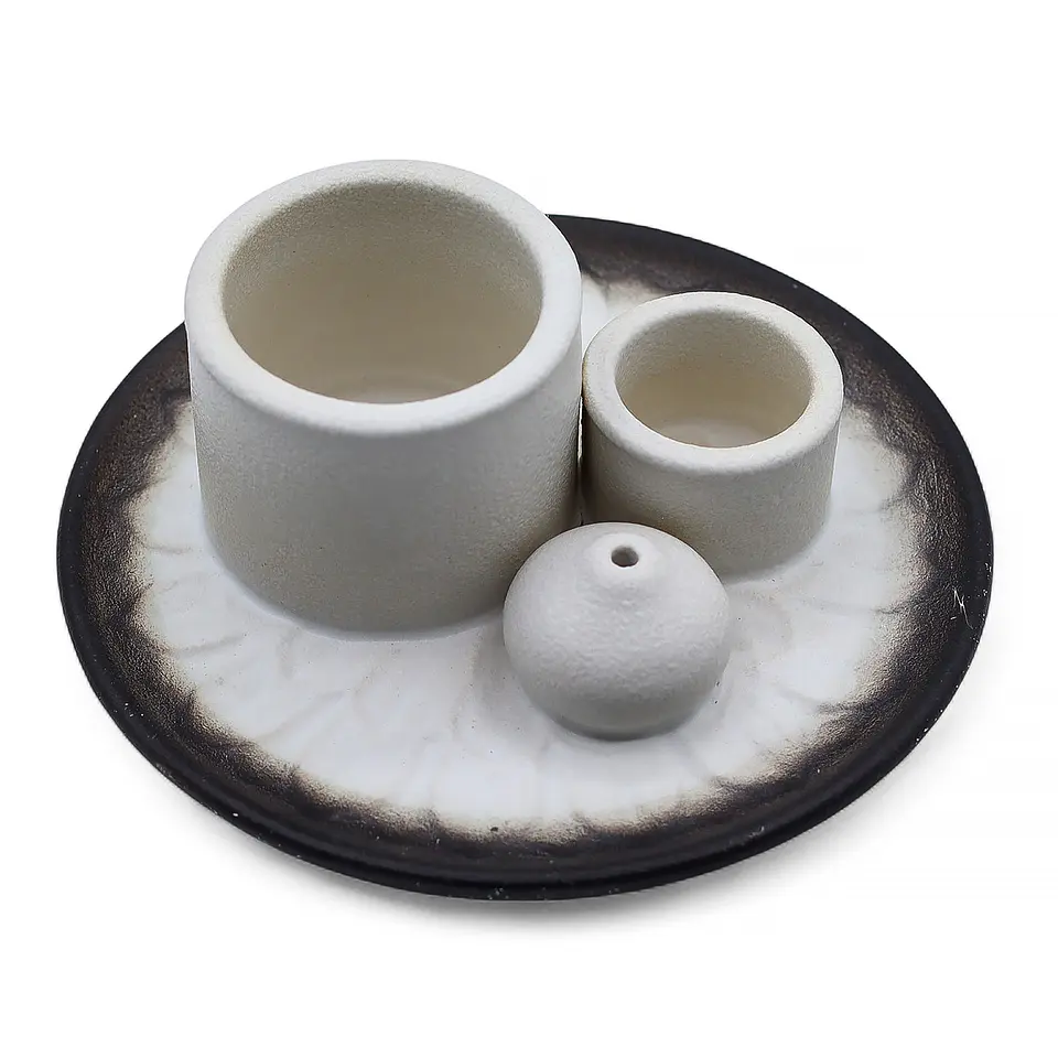 Suporte de Cerâmica para Pau Santo e Incenso – Mandala Branco e Cinza 1