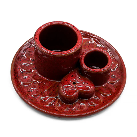 Suporte de Cerâmica para Pau Santo e Incenso – Mandala Vermelho com Coração