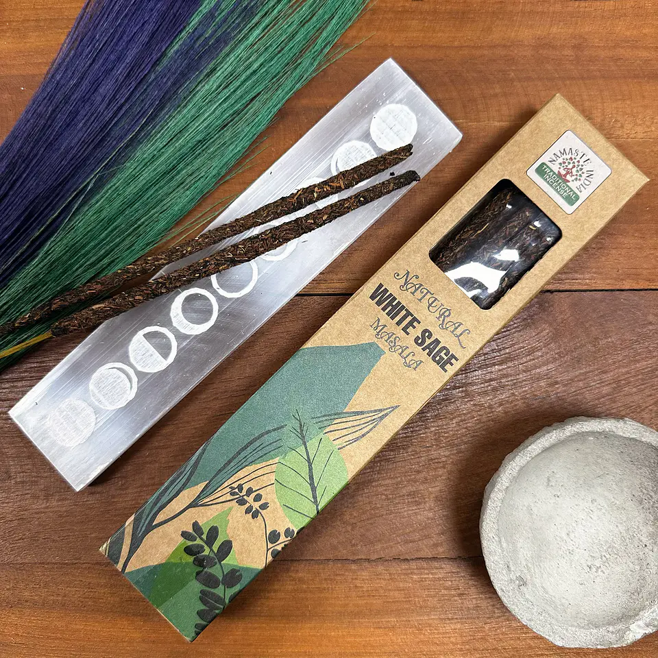 Incenso Masala Botânico Natural de Sálvia Branca em Vareta Tradicional Indiana 2