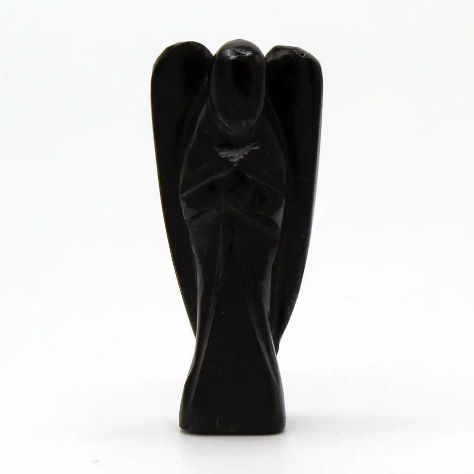 Anjo Esculpido em Ágata Preta Natural – Escultura Manual em Pedra Maciça 1