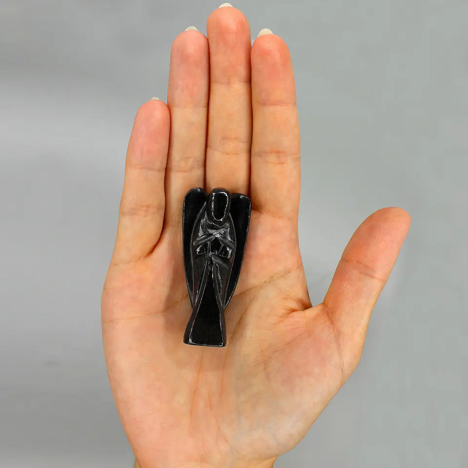 Anjo Esculpido em Ágata Preta Natural – Escultura Manual em Pedra Maciça 2