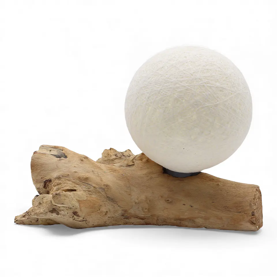 Candeeiro Orgânico em Madeira Natural com Esfera Têxtil Difusora – Marfim 1