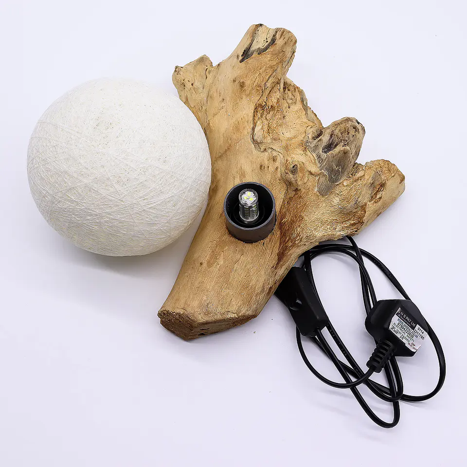 Candeeiro Orgânico em Madeira Natural com Esfera Têxtil Difusora – Marfim 3