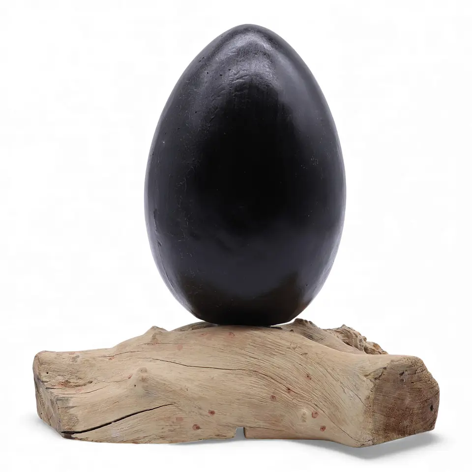 Candeeiro Artesanal em Madeira Natural - Ovo Craquelado Cinza 4