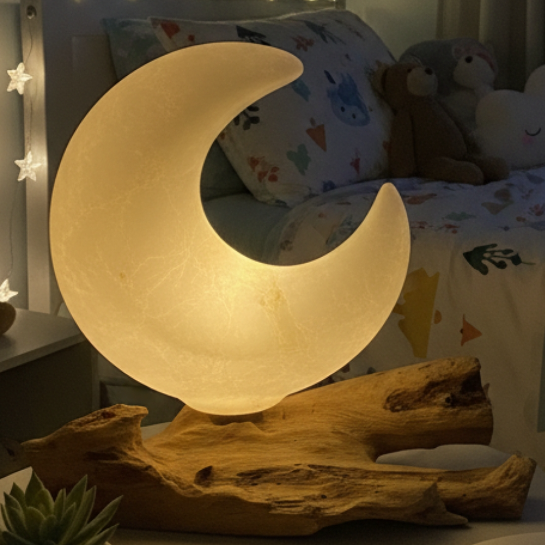 Candeeiro de Mesa com Abajur Meia-Lua Craquelê – Cinzento 1