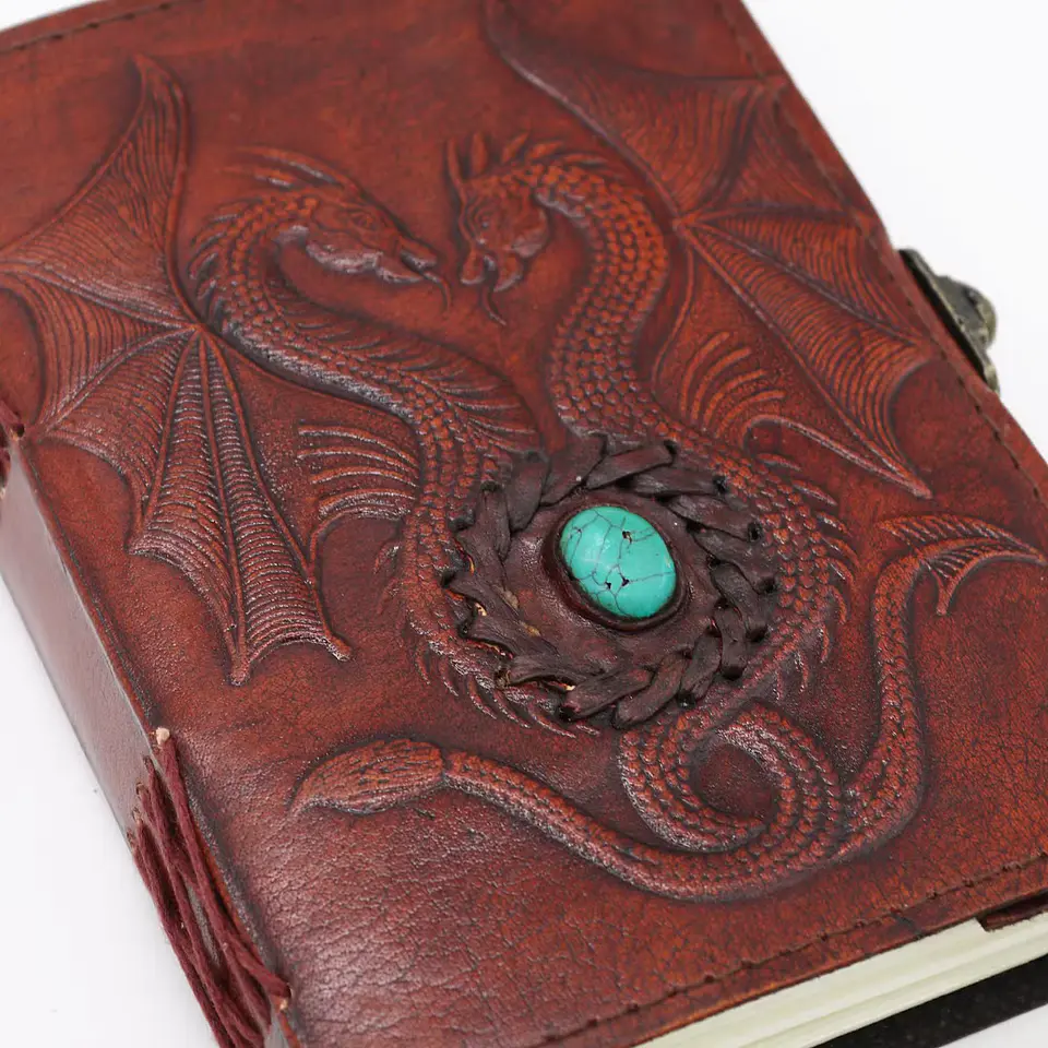 Caderno Esotérico Dois Dragões - Vintage com Borda Costurada 2