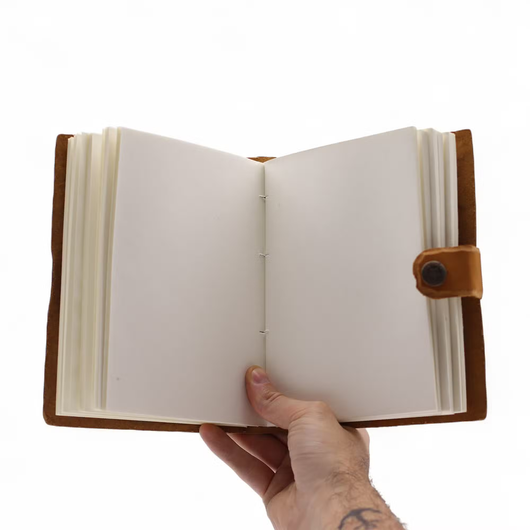 Caderno de Couro Relevo – Estampa Floral Bege 2