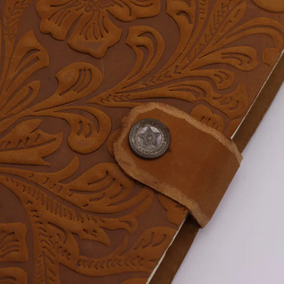Caderno de Couro Relevo – Estampa Floral Bege 3