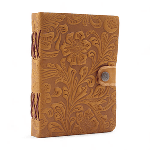 Caderno de Couro Relevo – Estampa Floral Bege