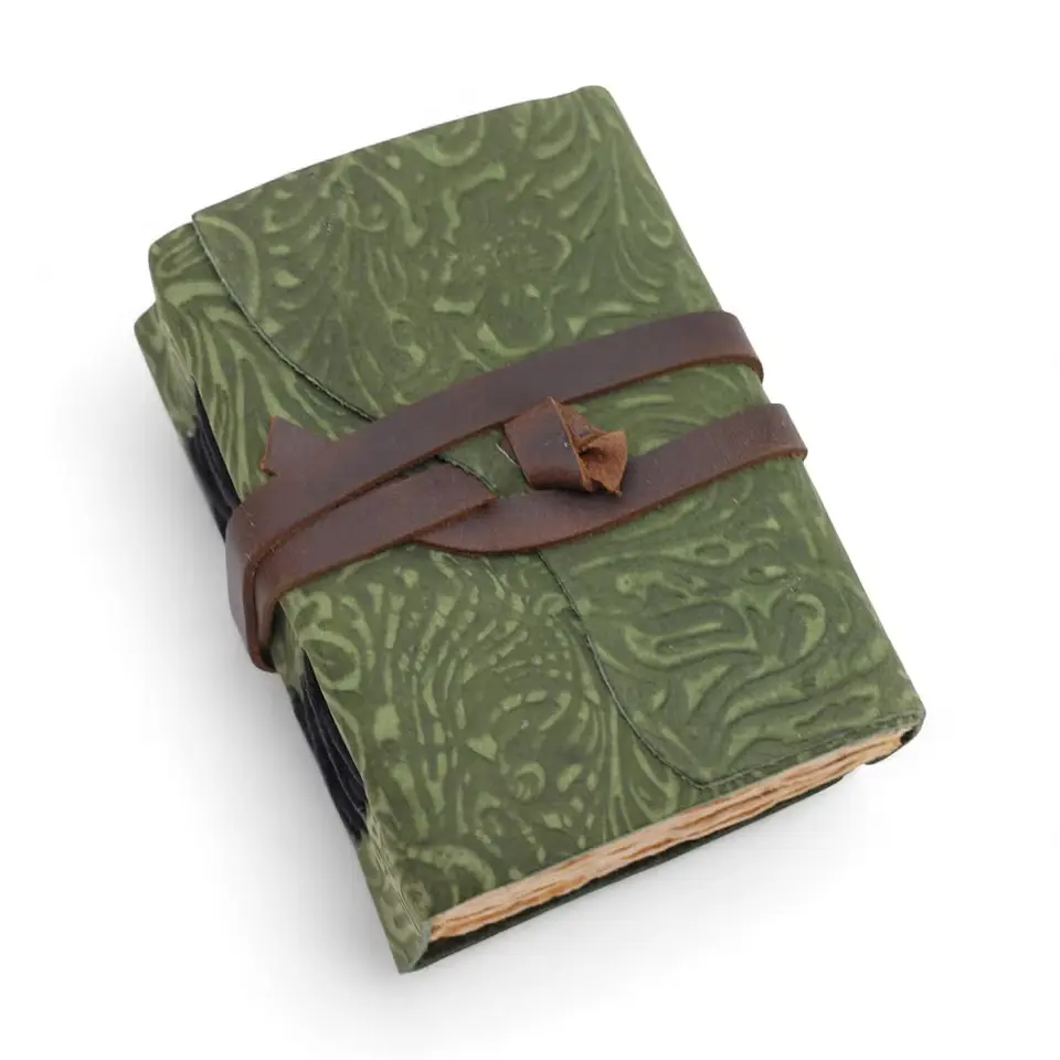 Caderno de Couro Grosso com Borda Irregular – Estampa de Labirinto Verde 2