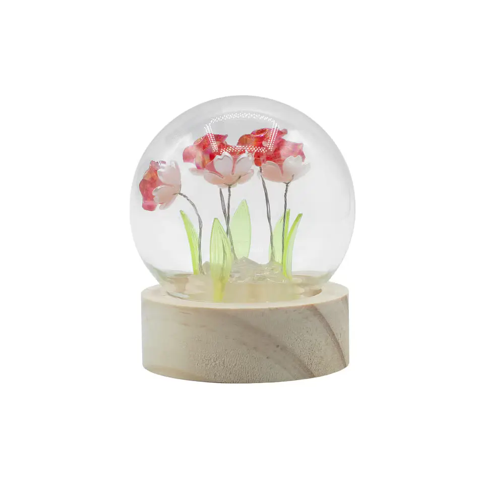 Candeeiro Floral em Cúpula de Vidro com 5 Rosas Vermelhas LED 3