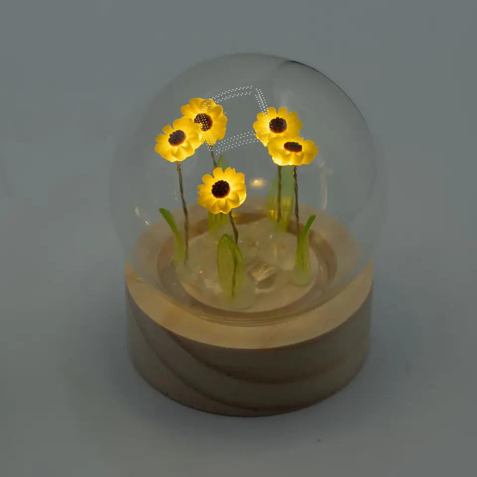 Candeeiro Floral em Cúpula de Vidro com 5 Girassóis LED 1
