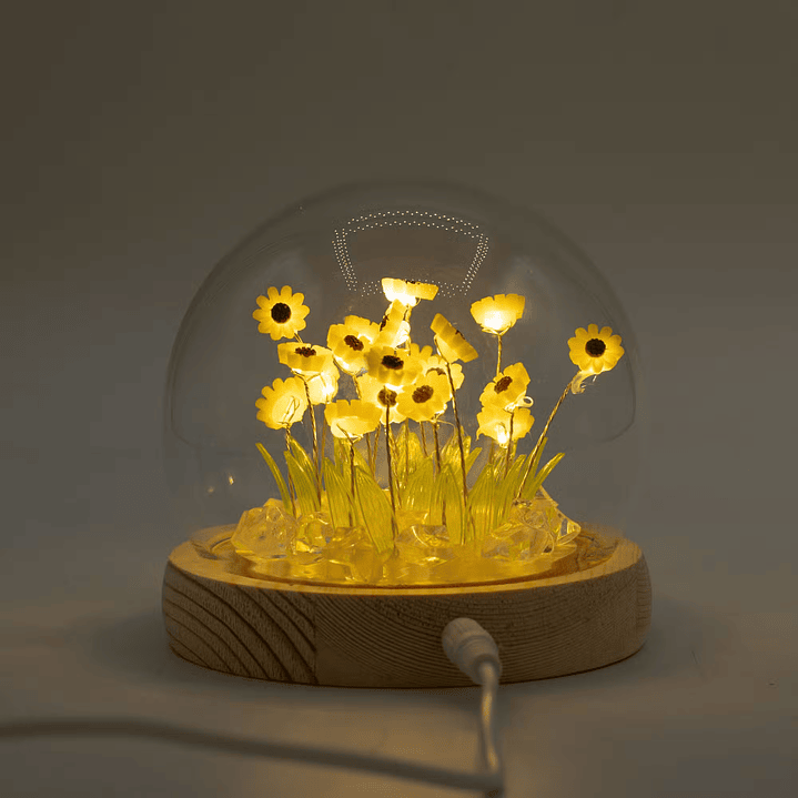 Candeeiro Floral em Cúpula de Vidro com 20 Girassóis LED USB 1