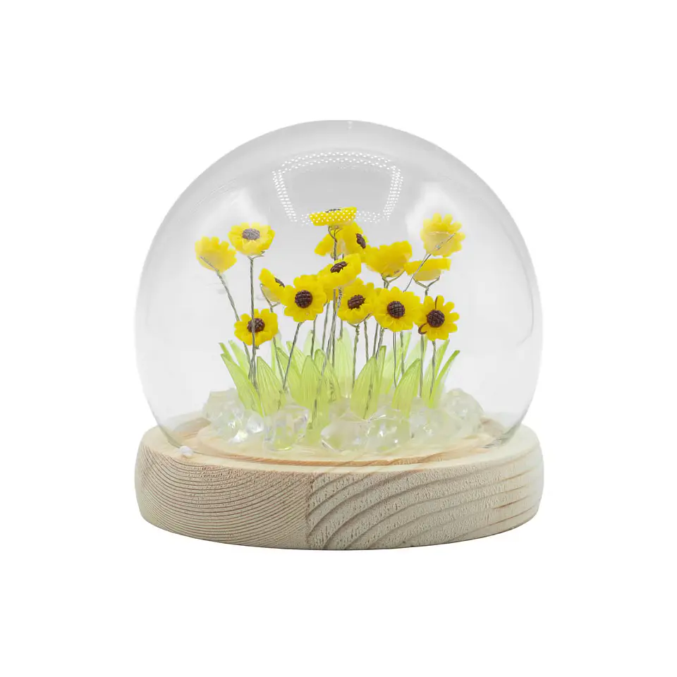 Candeeiro Floral em Cúpula de Vidro com 20 Girassóis LED USB 2