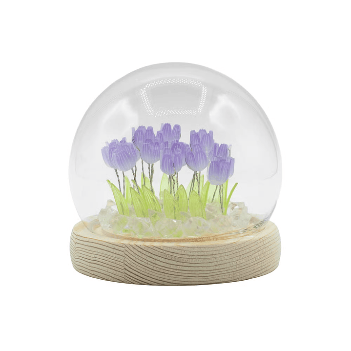 Candeeiro Floral com Glitter em Cúpula de Vidro – 20 Tulipas LED USB 2