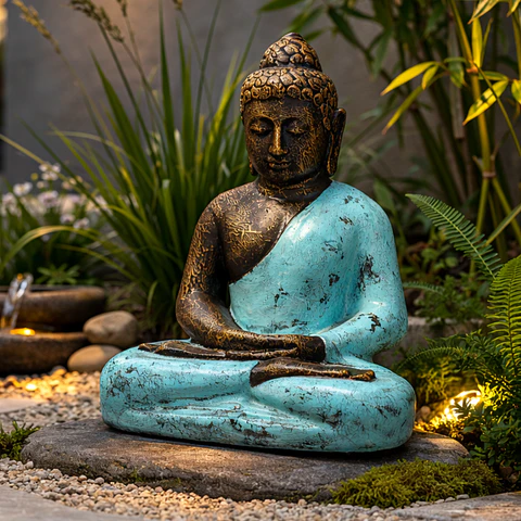 Estátua Buda﻿﻿ Artesanal  Médio Turquesa – 50 cm