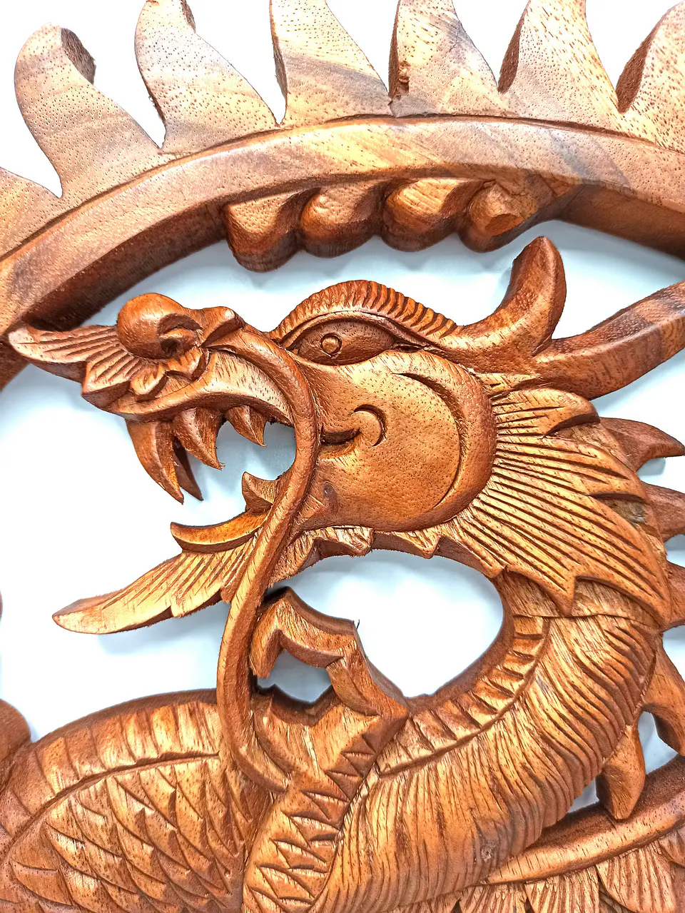 Painel Artesanal em Madeira Suar - Dragão Oriental de 40 cm 3