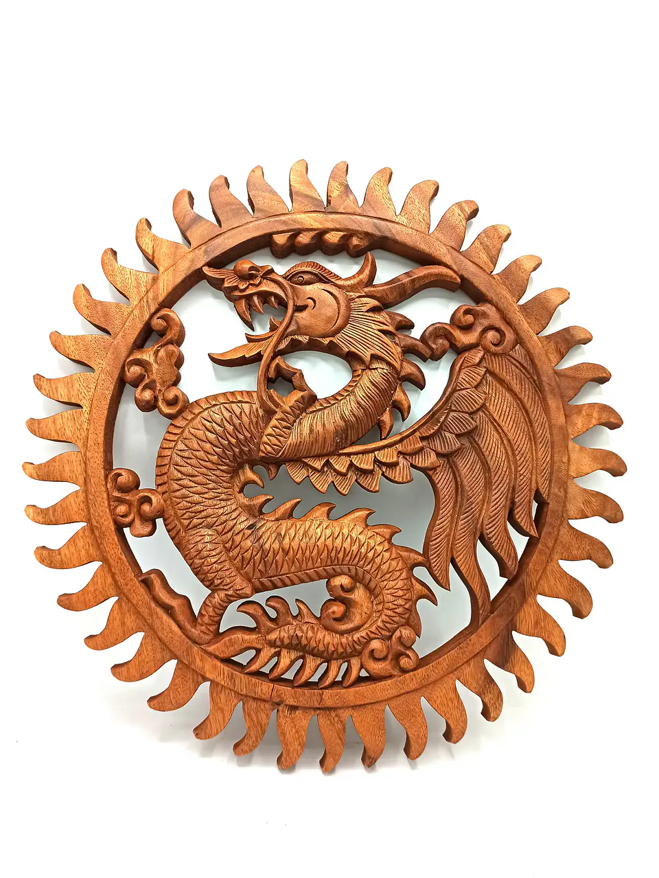 Painel Artesanal em Madeira Suar - Dragão Oriental de 40 cm 1