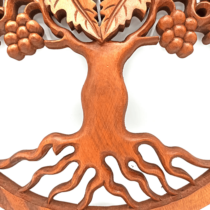 Painel Artesanal em Madeira Suar - Árvore da Vida com Uvas de 40 cm 3