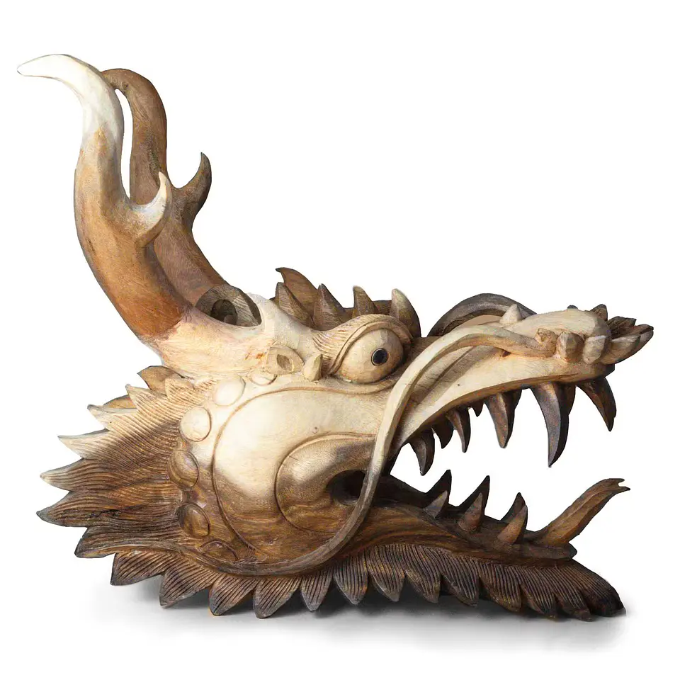Escultura Artesanal em Madeira Suar - Cabeça de Dragão de 40 cm 4