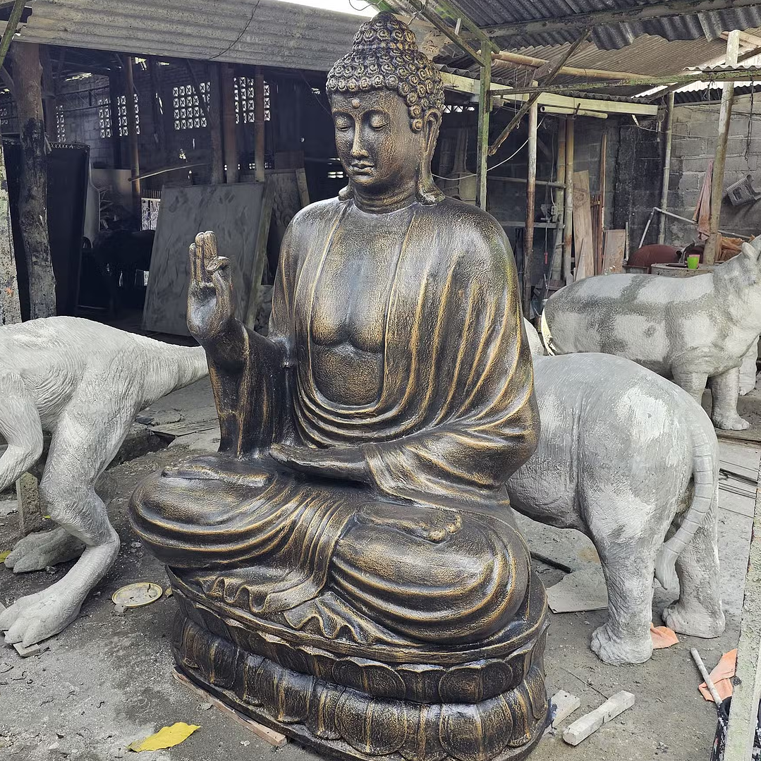 Estátua Buda Artesanal Antigo Dourado Lótus – 2 m 1