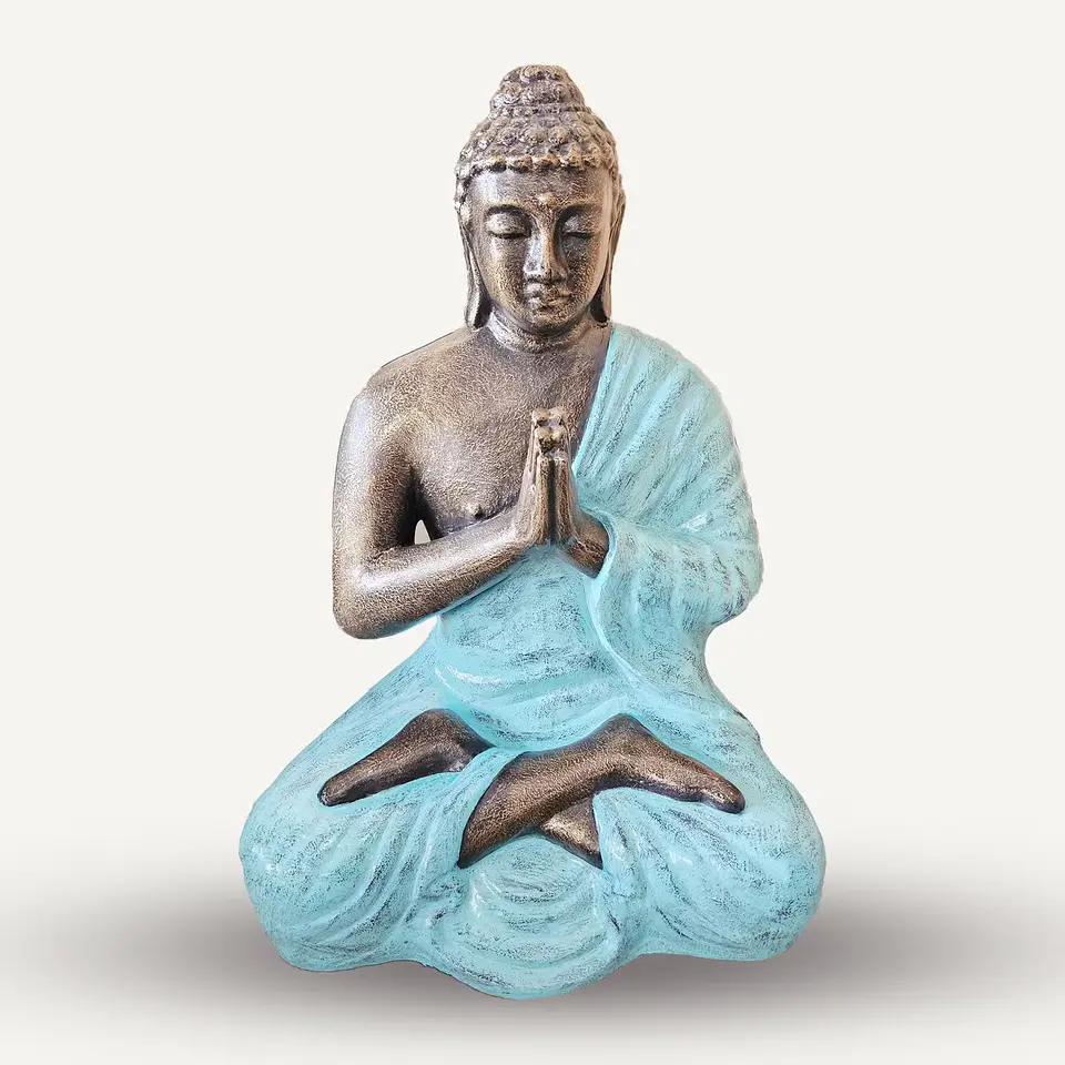 Estátua Buda Artesanal de Meditação Turquesa e Pedra – 150 cm 1