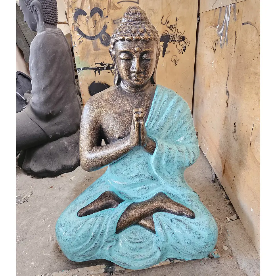 Estátua Buda Artesanal de Meditação Turquesa e Pedra – 150 cm 2