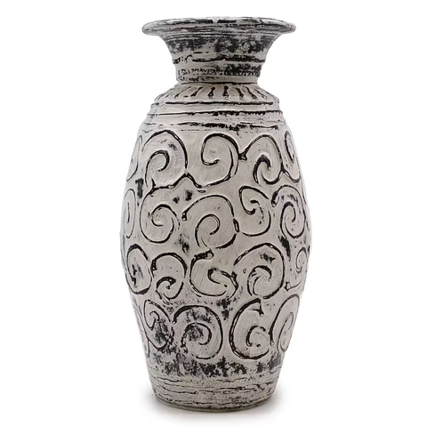 Vaso em Terracota de Cerâmica com Motivo em Espiral – Creme 32cm