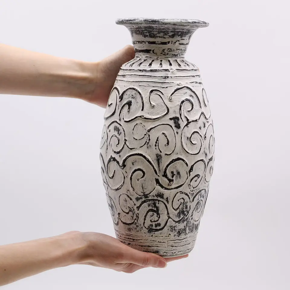 Vaso em Terracota de Cerâmica com Motivo em Espiral – Creme 32cm 4
