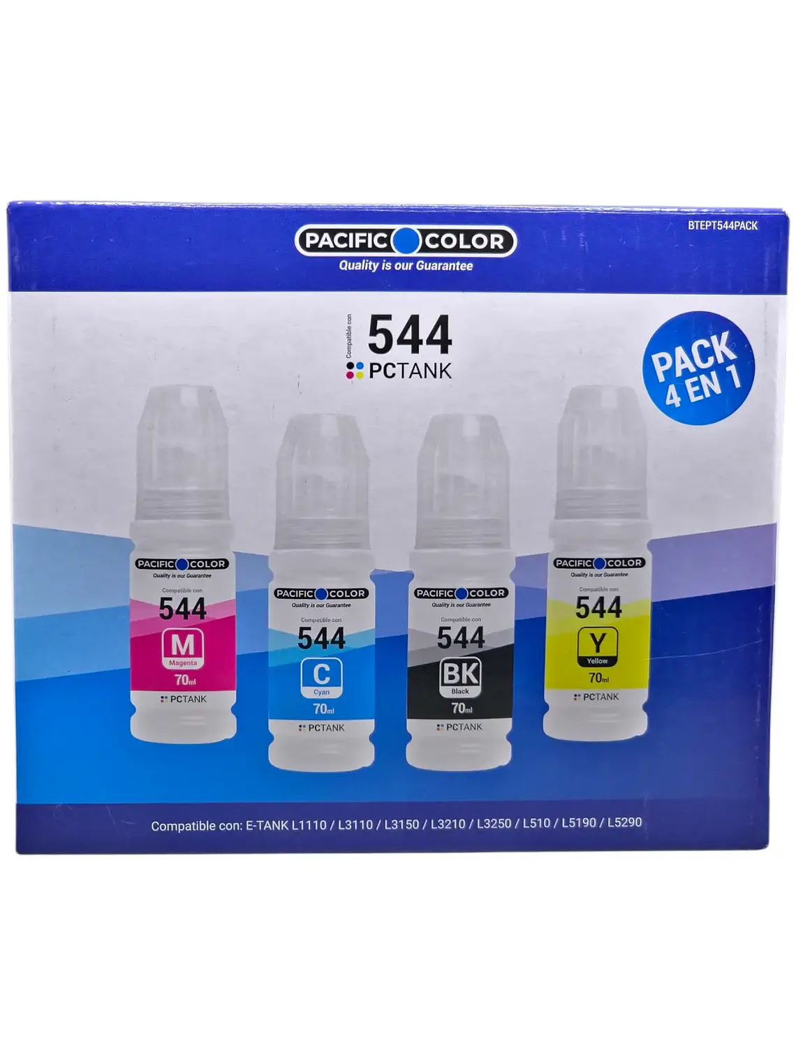 Pack 4 Tintas 544 Compatibles con Epson L3110 L3210 L3250 L5190 - Pacific Color 1