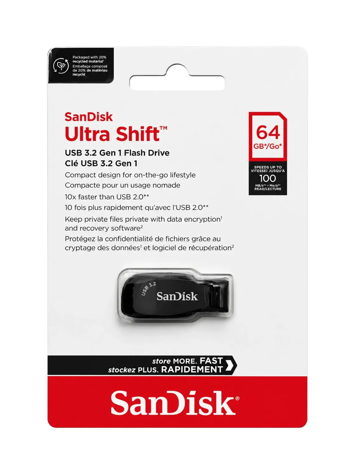 Pendrive 64GB USB 3.2 Ultra Shift Negro SanDisk 2