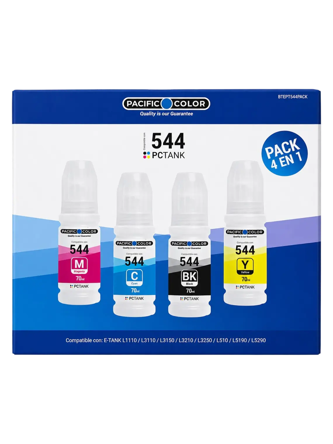 Pack 4 Tintas 544 Pacific Color 70 ml Compatible Epson EcoTank 2
