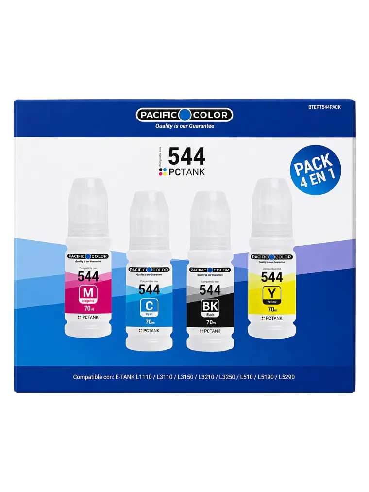 Pack 4 Tintas 544 Pacific Color 70 ml Compatible Epson EcoTank 2