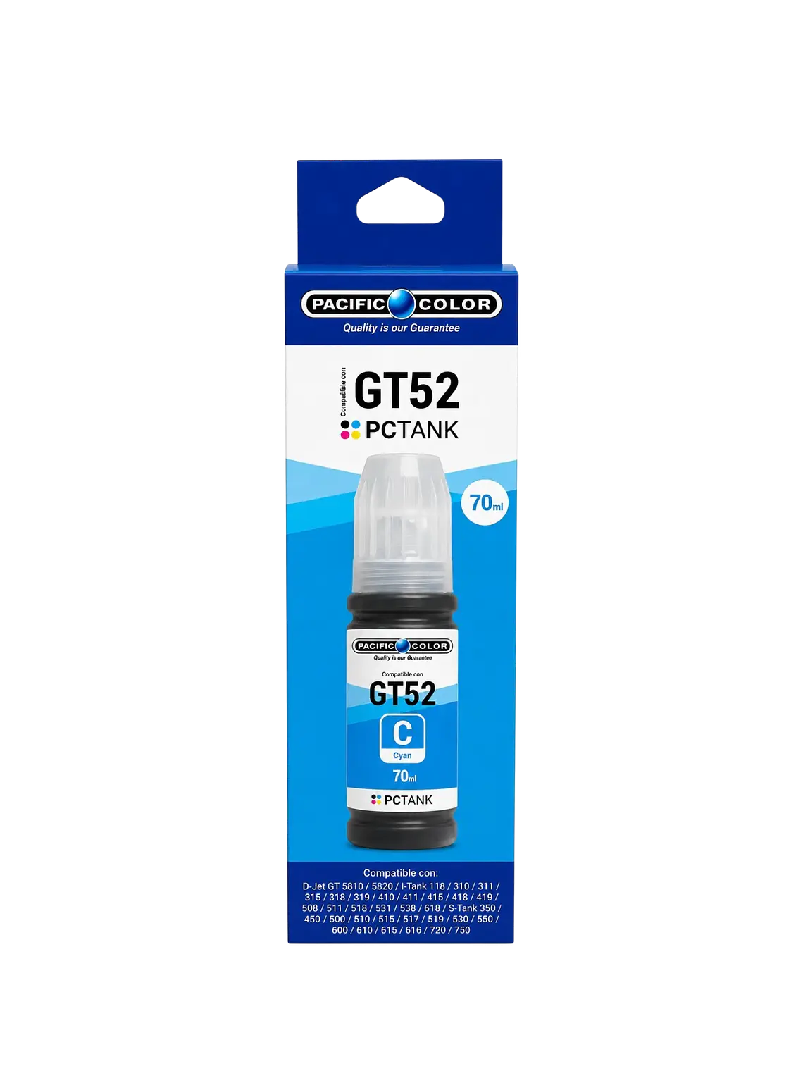 Tinta Alternativa Pacific Color 52 Cian Compatible con HP 2