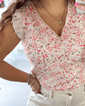 BLUSA ESTAMPADA FLORAL COM BORDADO 