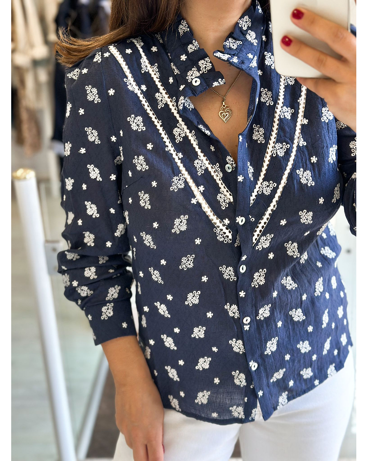 CAMISA BORDADA AZUL ESCURO