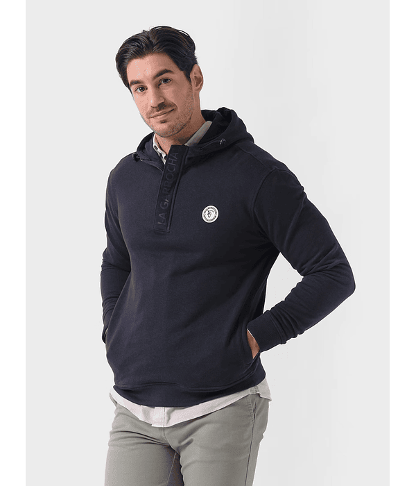 SWEATSHIRT MEIO-FECHO E CAPUZ | MARINHO