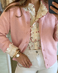 CARDIGÃ ROSA COM FOLHO