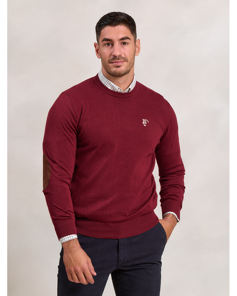 Suéter Gola Redonda com Cotoveleiras | Burgundy