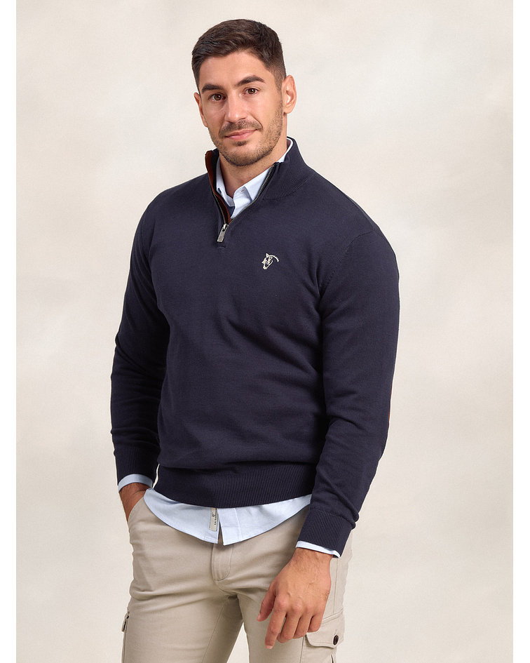 Suéter com Zíper Frontal Brand | Marino