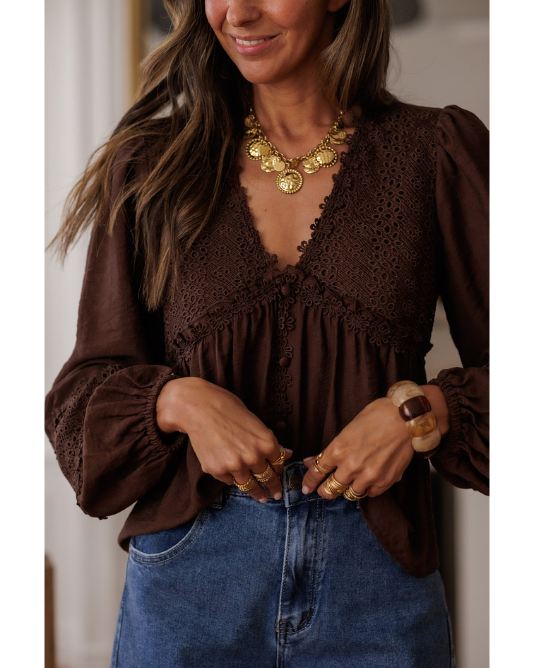 BLUSA CASTANHA RENDA 