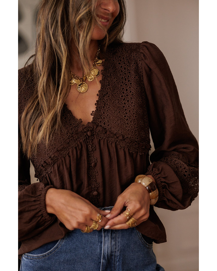 BLUSA CASTANHA RENDA 