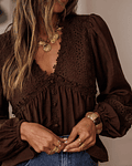 BLUSA CASTANHA RENDA 