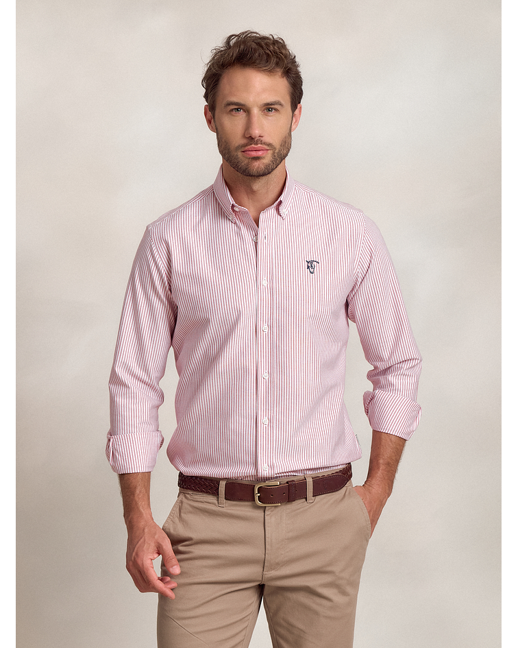Camisa Oxford Listrada Tinto
