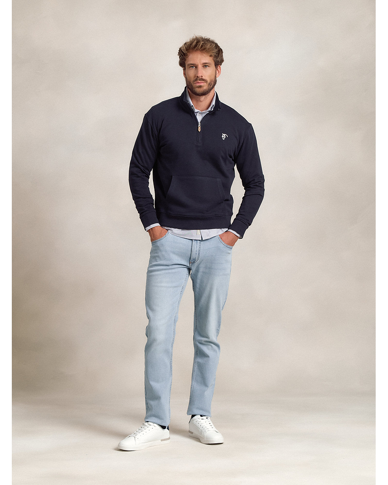 Sweatshirt Meio Zíper Básico Marino