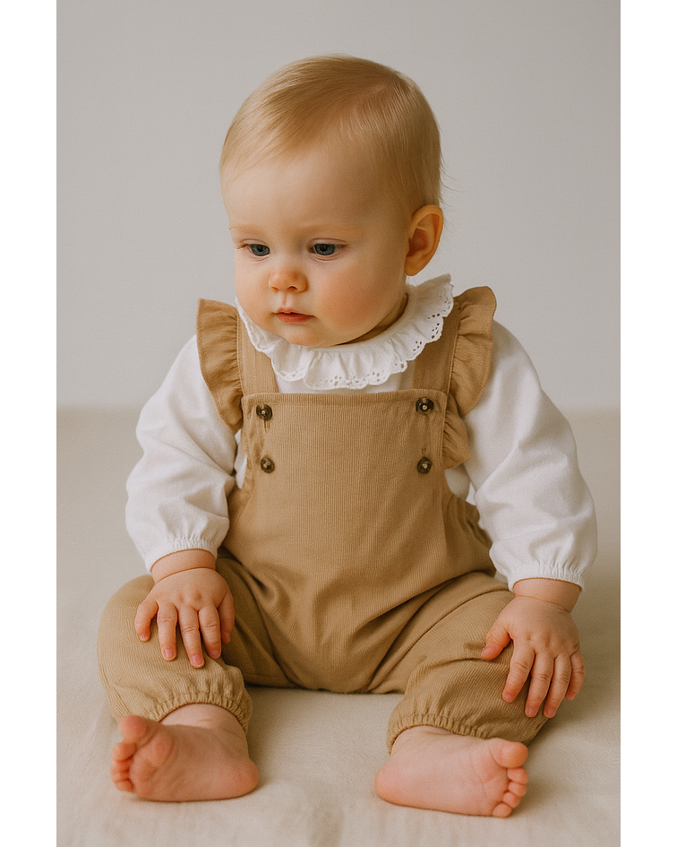 CONJUNTO JARDINEIRA/BLUSA CAMEL 